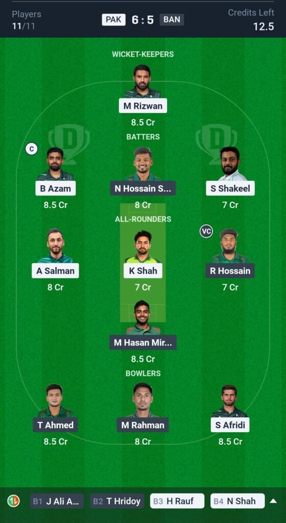 PAK vs BAN Today's Dream11 Fantasy Team: Pakistan vs Bangladesh, 9th ICC Champions Trophy Match & Pitch Report 3 PAK vs BAN Today's Dream11 Fantasy Team