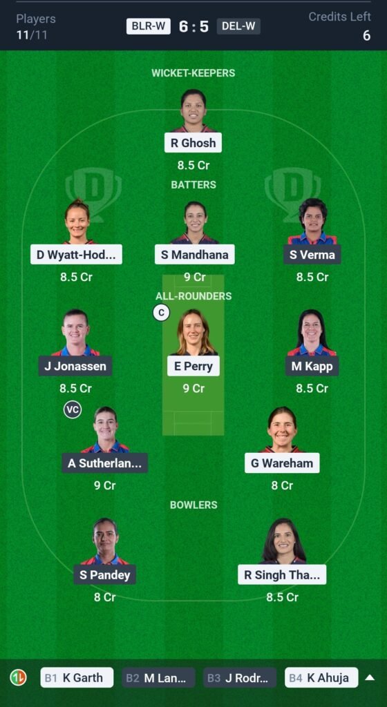 DC-W vs RCB-W Today's Dream11 Fantasy Team: Delhi Capitals Women vs Royal Challengers Bengaluru Women, 14th T20 Match & Pitch Report 3 DC-W vs RCB-W Today's Dream11 Fantasy Team