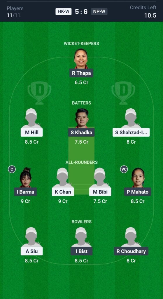 HKG-W vs NEP-W Today's Dream11 Fantasy Team: 3rd Place Play off T20 Match & Pitch Report 3 HKG-W vs NEP-W Today's Dream11 Fantasy Team