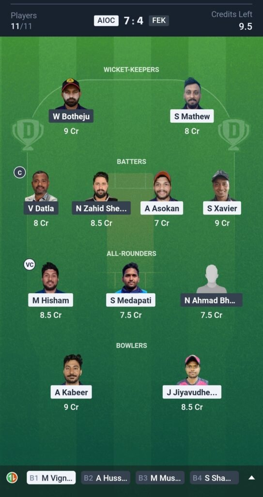 AIOC vs FEK Today’s Dream11 Fantasy Team: 2nd Quarter Final, Match & Pitch Report 3 AIOC vs FEK Today’s Dream11 Fantasy Team