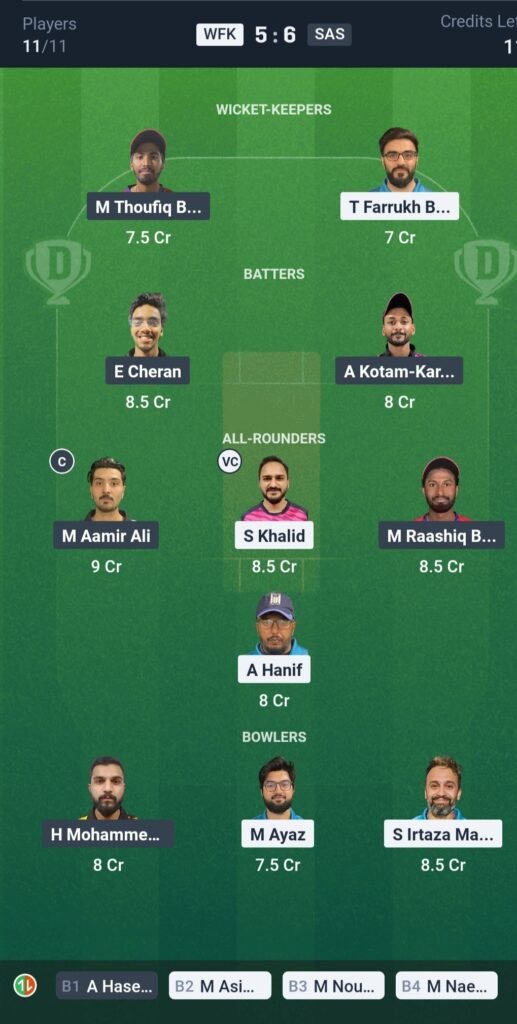 WFK vs SAS Today’s Dream11 Fantasy Team: 27th T10, Match & Pitch Report 3 WFK vs SAS Today’s Dream11 Fantasy Team