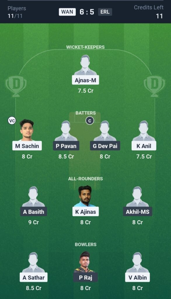 WAN VS ERL Today’s Dream11 Fantasy Team: 21st T20 Match & Pitch Report 3 WAN VS ERL Today’s Dream11 Fantasy Team: 21st T20 Match & Pitch Report