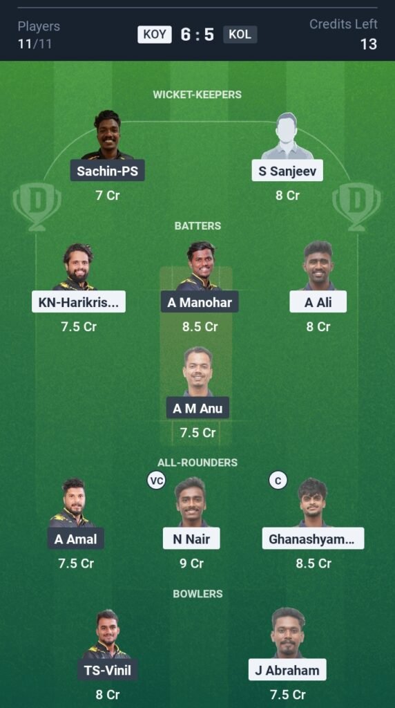 KOY vs KOL Today’s Dream11 Fantasy Team: 32th T20 Match & Pitch Report 3 KOY vs KOL Today’s Dream11 Fantasy Team: 32th T20 Match & Pitch Report