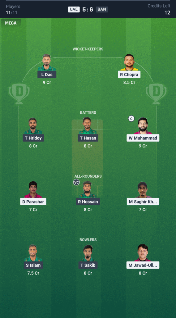 BAN vs UAE Today’s Dream11 Fantasy Team: 3rd T20 Match & Pitch Report 3 BAN vs UAE Today’s Dream11 Fantasy Team