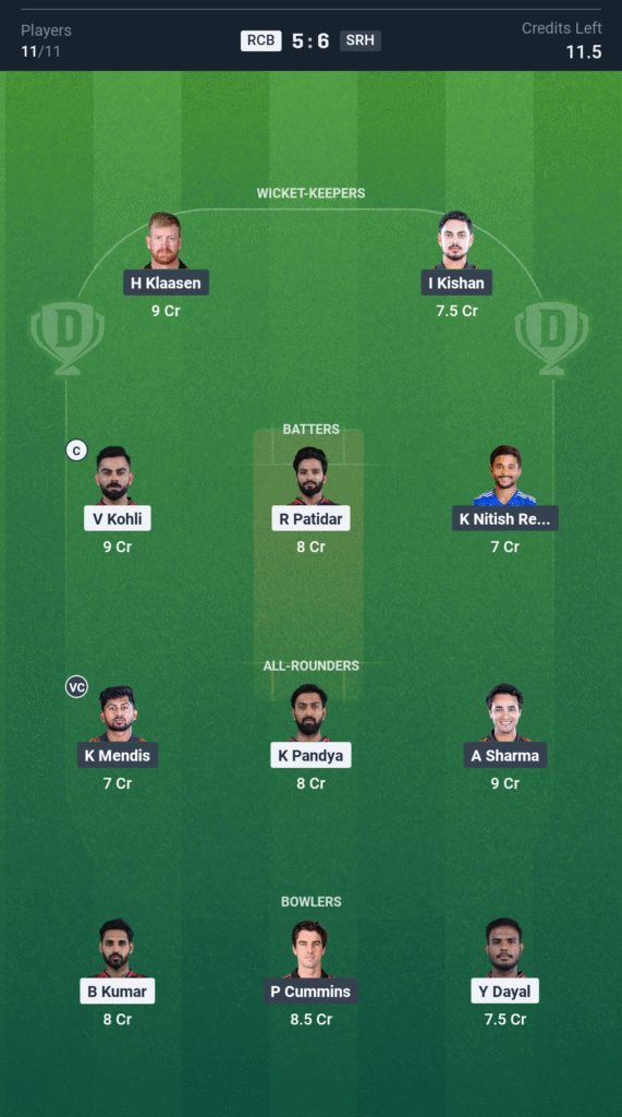RCB vs SRH Today’s Dream11 Fantasy Team: 65th T20 Match & Pitch Report 3 RCB vs SRH Today’s Dream11 Fantasy Team