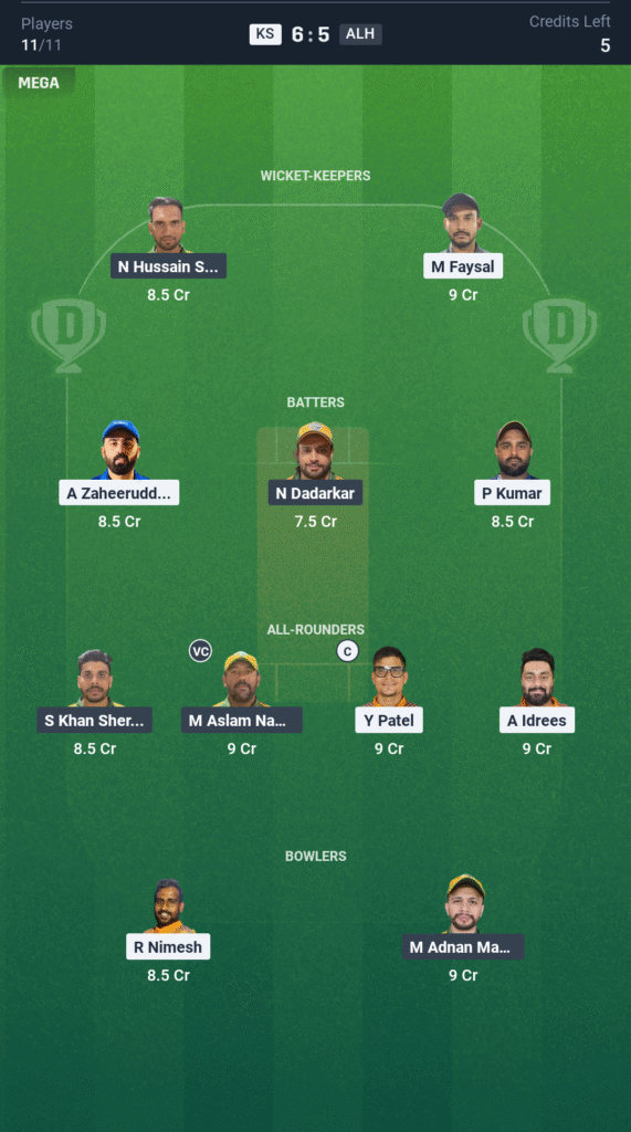 KS vs ALH Today’s Dream11 Fantasy Team: 8th T10 Match & Pitch Report 3 KS vs ALH Today’s Dream11 Fantasy Team