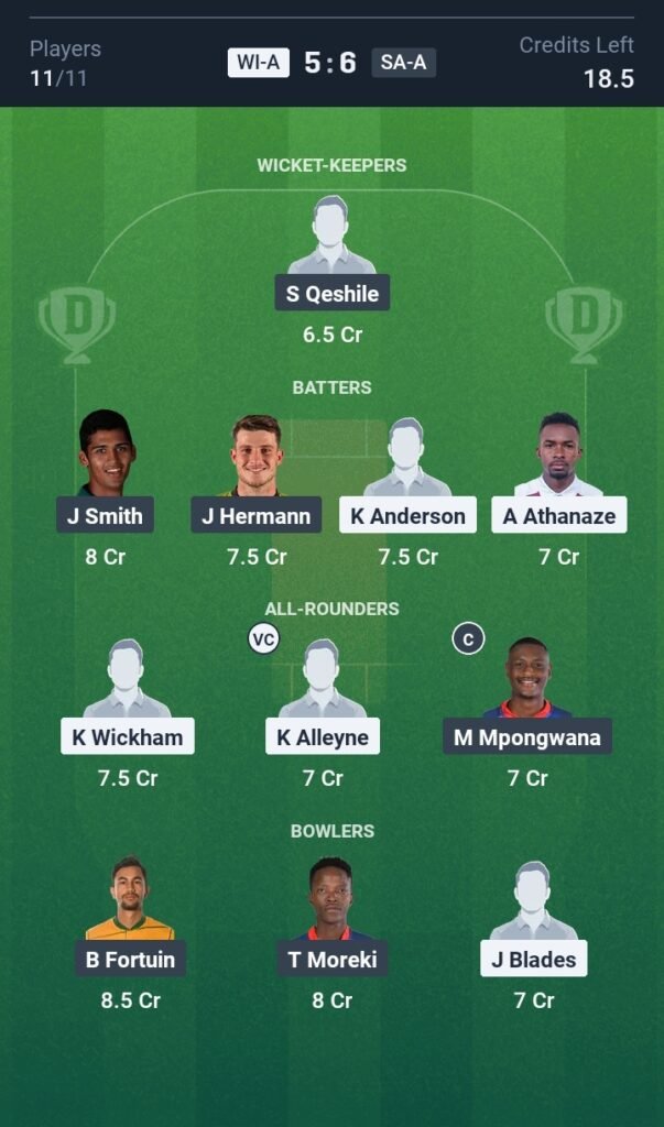 WI-A VS SA-A Today’s Dream11 Fantasy Team: 3rd Odi Match & Pitch Report: 3 WI-A VS SA-A Today’s Dream11 Fantasy Team ODI 2025