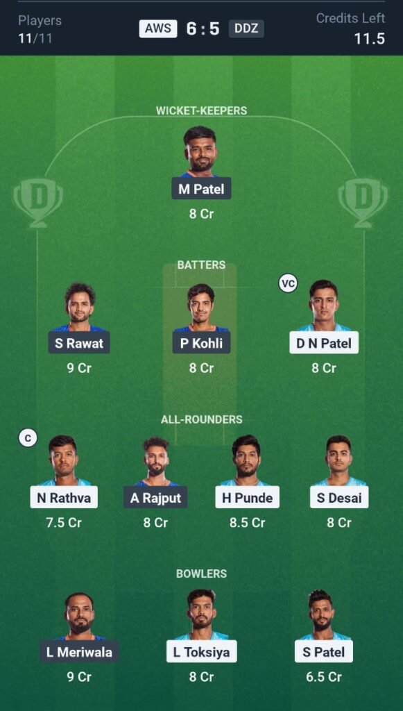 DDZ vs AWS Today's Dream11 Fantasy Team: 18th T20 Match & Promising Pitch Report 3 DDZ vs AWS Today's Dream11 Fantasy Team: 18th T20 Match & Promising Pitch Report