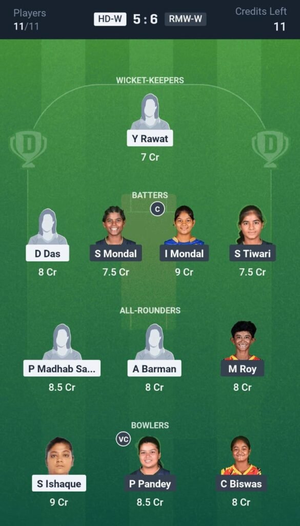 HD-W vs RMW-W Today's Dream11 Fantasy Team: 27th T20 Match & Promising Pitch Report 3 HD-W vs RMW-W Today's Dream11 Fantasy Team: 27th T20 Match & Promising Pitch Report