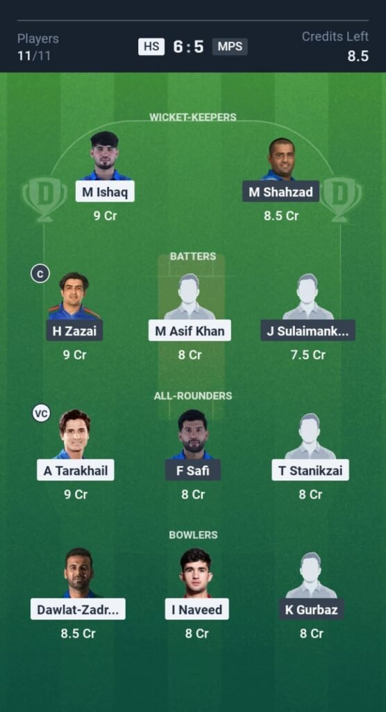 HS vs MPS Today's Dream11 Fantasy Team: 2nd T20 2025