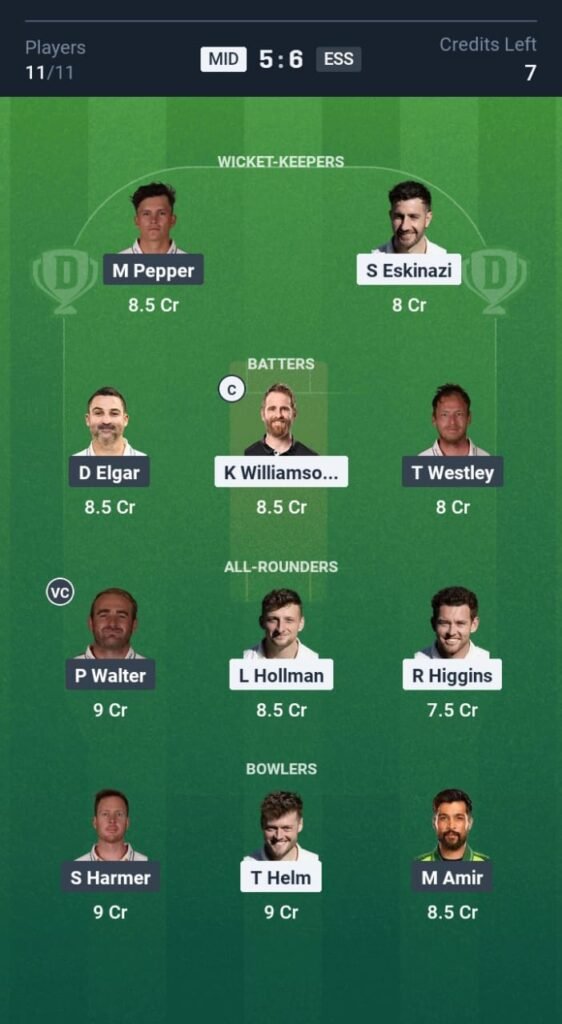 MID vs ESS Today's Dream11 Fantasy Team: 62nd T20 Match & Promising Pitch Report 3 MID vs ESS Today's Dream11 Fantasy Team: 62nd T20 2025
