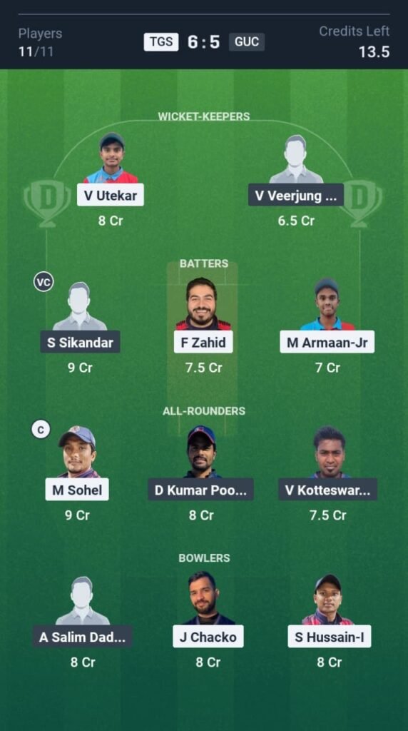 TGS vs GUC Today's Dream11 Fantasy Team: 17th T20 Match & Promising Pitch Report 3 TGS vs GUC Today's Dream11 Fantasy Team: 17th T20 2025