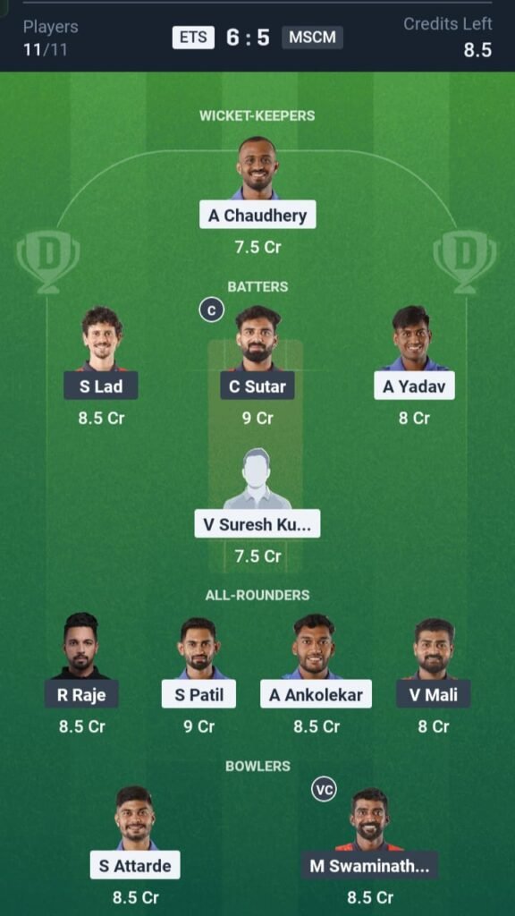 ETS vs MSCMR Today's Dream11 Fantasy Team: 1st Semi Final T20 Match & Promising Pitch Report 3 ETS vs MSCMR Today's Dream11 Fantasy Team
