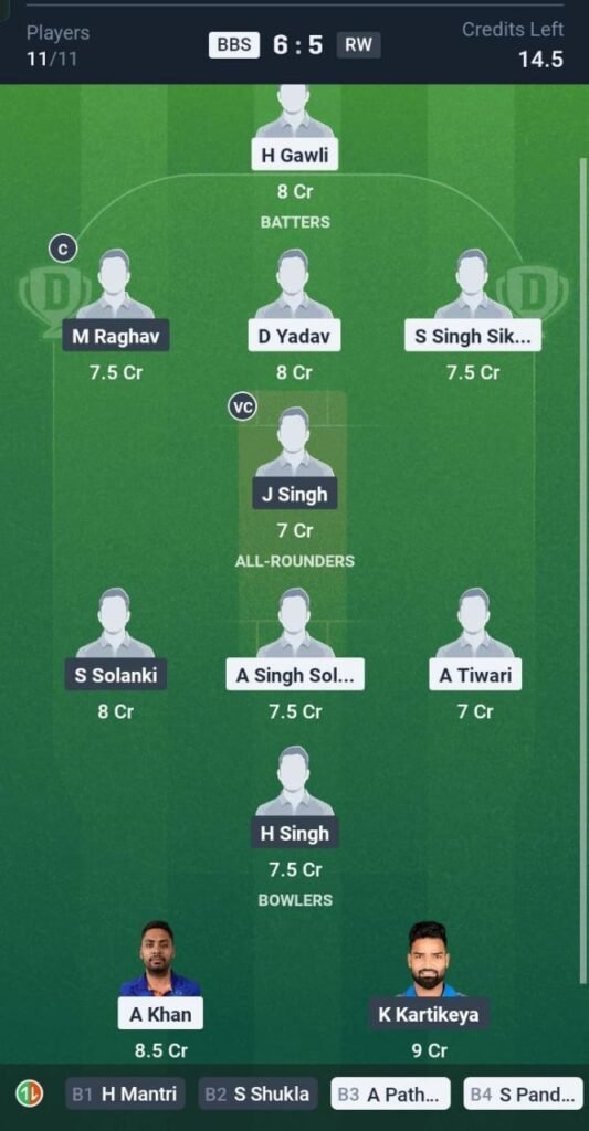 BBS vs RW Today's Dream11 fantasy Team: 3rd T20 Match & Promising Pitch Report 3 BBS vs RW Today's Dream11 fantasy Team