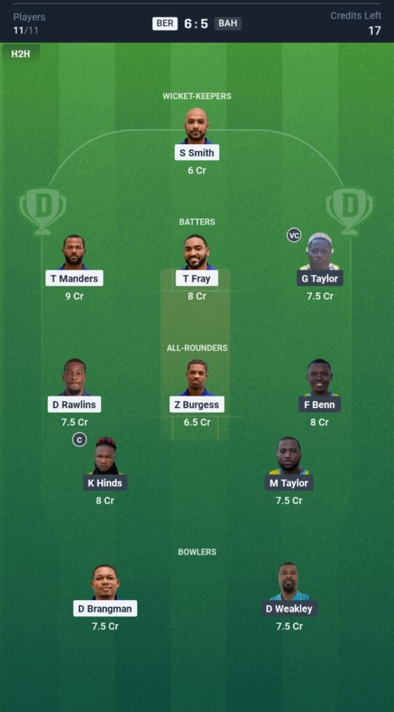 BAH vs BER Today's Dream11 Fantasy Team: 4th T20 Match & Promising Pitch Report 3 BAH vs BER Today's Dream11 Fantasy Team