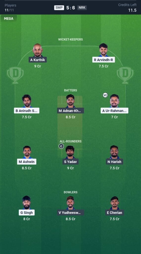 NRK vs SMP Today's Dream11 Fantasy Team: 16th T20 Match & Promising Pitch Report 3 NRK vs SMP Today’s Dream11 Fantasy Team