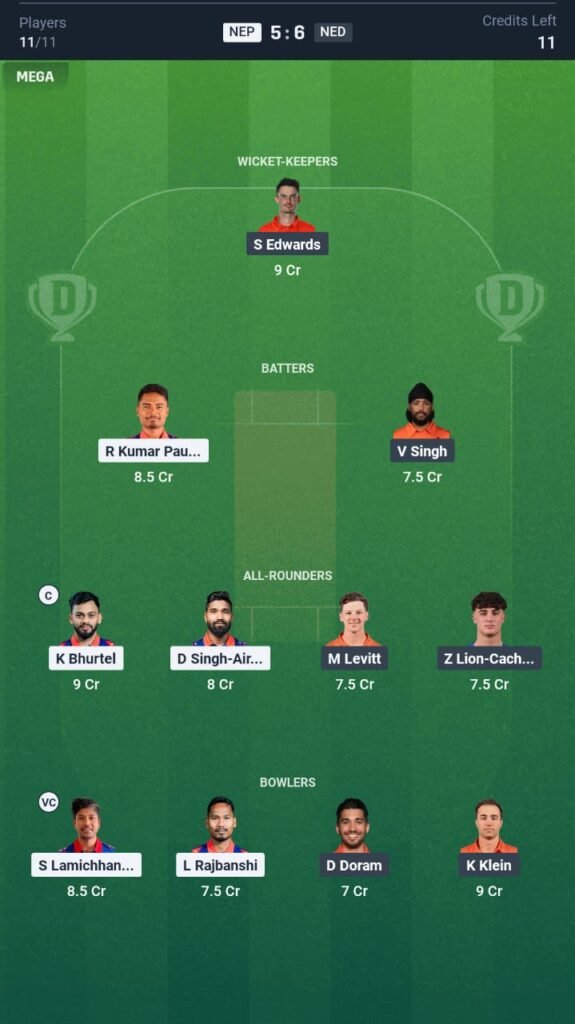 NED vs NEP Today's Dream11 Fantasy Team: 5th T20 Match & Promising Pitch Report 3 NED vs NEP Today's Dream11 Fantasy Team