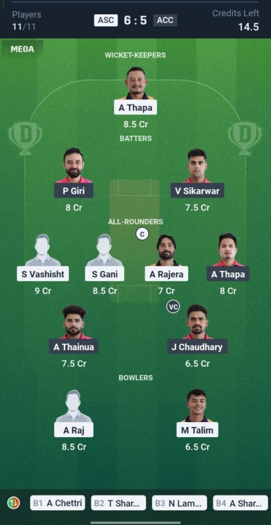 ASC vs ACC Today's Dream11 Fantasy Team: 11th T20 Match & Promising Pitch Report 3 ASC vs ACC Today's Dream11 Fantasy Team: 11th T20 Match & Promising Pitch Report