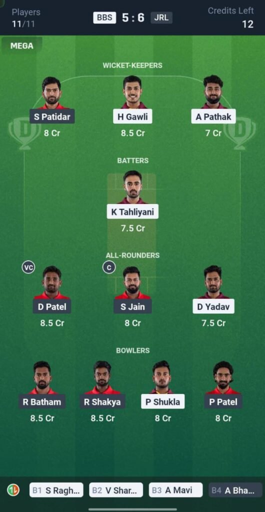 BBS vs JRL Today's Dream11 Fantasy Team: 18th T20 Match & Promising Pitch Report 3 BBS vs JRL Today's Dream11 Fantasy Team: 18th T20 Match & Promising Pitch Report