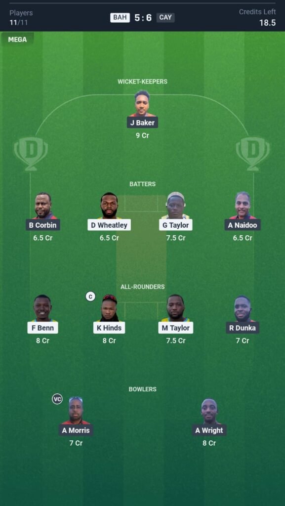 BAH vs CAY Today's Dream11 Fantasy Team: 11th T20 Match & Promising Pitch Report 3 BAH vs CAY Today's Dream11 Fantasy Team