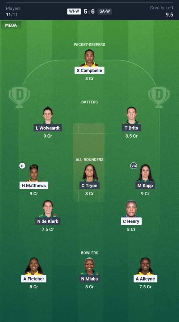 SA-W vs WI-W Today's Dream11 Fantasy Team: 2nd T20 Match & Promising Pitch Report 3 SA-W vs WI-W Today's Dream11 Fantasy Team
