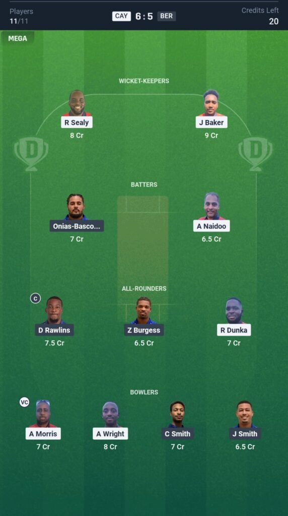 BER vs CAY Today's Dream11 Fantasy Team: 10th T20 Match & Promising Pitch Report 3 BER vs CAY Today's Dream11 Fantasy Team