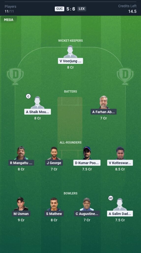 GUC vs LEX Today's Dream11 Fantasy Team
