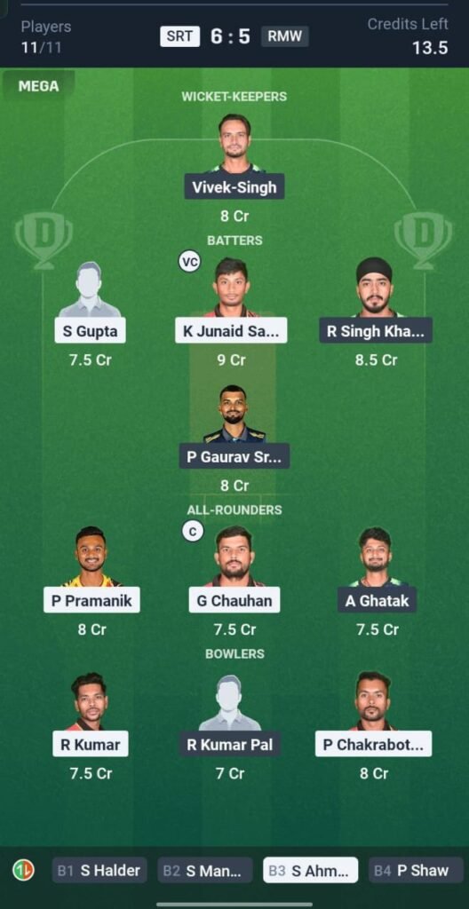 SRT vs RMW Today's Dream11 Fantasy Team: 14th T20 Match & Promising Pitch Report 3 SRT vs RMW Today's Dream11 Fantasy Team: 14th T20 Match & Promising Pitch Report