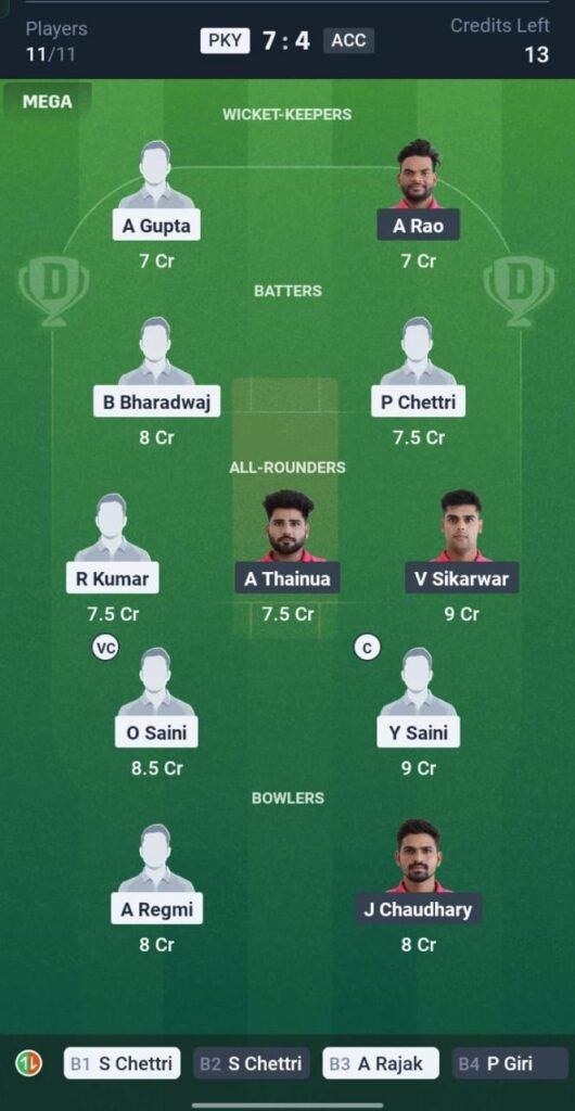 PKY vs ACC Today's Dream11 Fantasy Team: 25th T20 Match & Promising Pitch Report