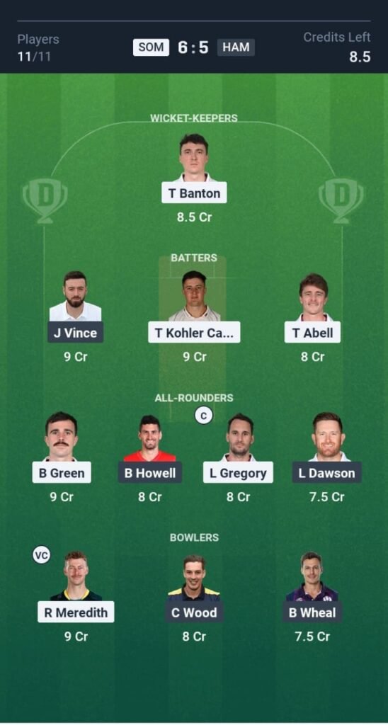 HAM vs SOM Today's Dream11 Fantasy Team: 63rd T20 Match & Promising Pitch Report 3 HAM vs SOM Today's Dream11 Fantasy Team: 63rd T20 2025