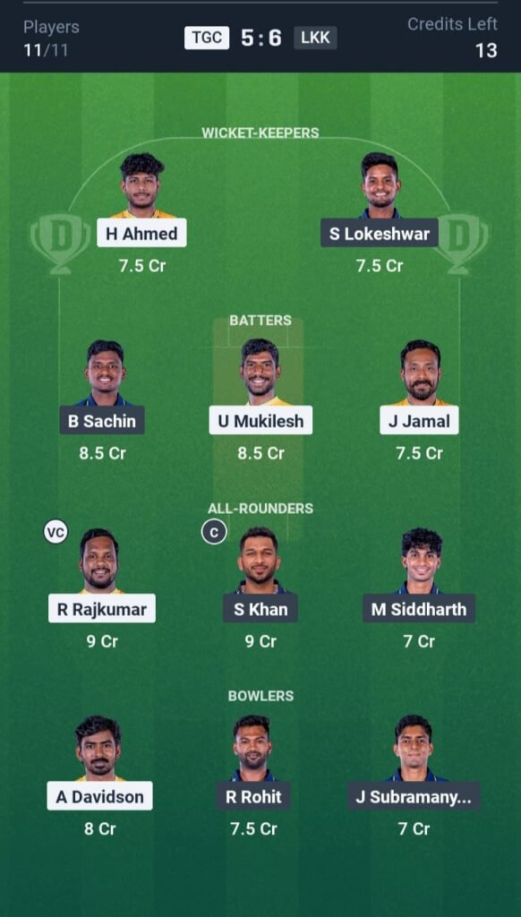 TGC vs LKK Today's Dream11 Fantasy Team: 15th T20 Match & Promising Pitch Report 3 TGC vs LKK Today's Dream11 Fantasy Team: 15th T20 2025
