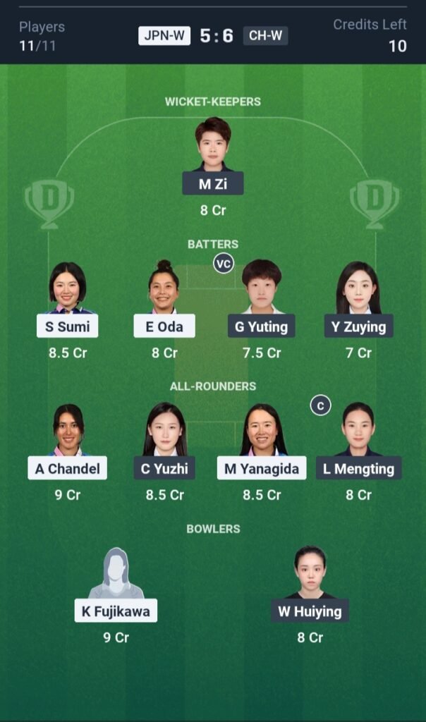 JPN-W vs CH-W Today’s Dream11 Fantasy Team: 7th T20 2025