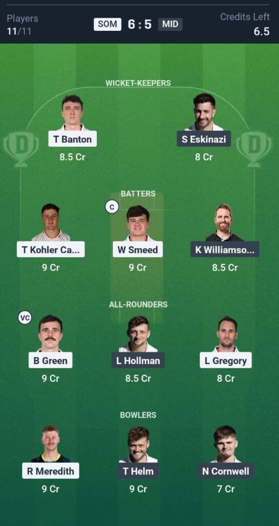 SOM vs MID Today's Dream11 Fantasy Team: 41st T20 Match & Promising Pitch Report 3 SOM vs MID Today's Dream11 Fantasy Team: 41st T20 2025
