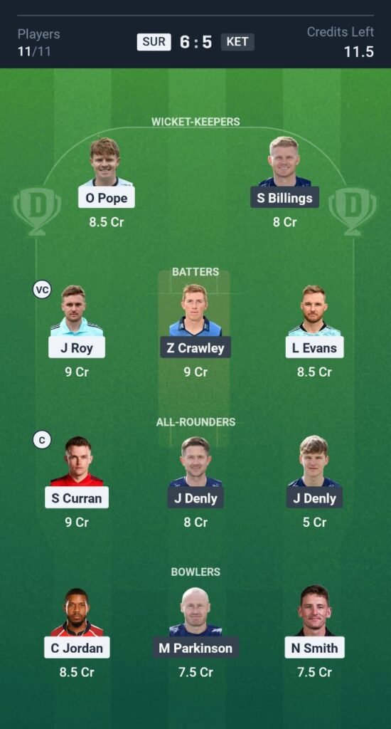 SUR vs KET Today's Dream11 Fantasy Team: 40th T20 Match & Promising Pitch Report 3 SUR vs KET Today's Dream11 Fantasy Team: 40th T20 2025