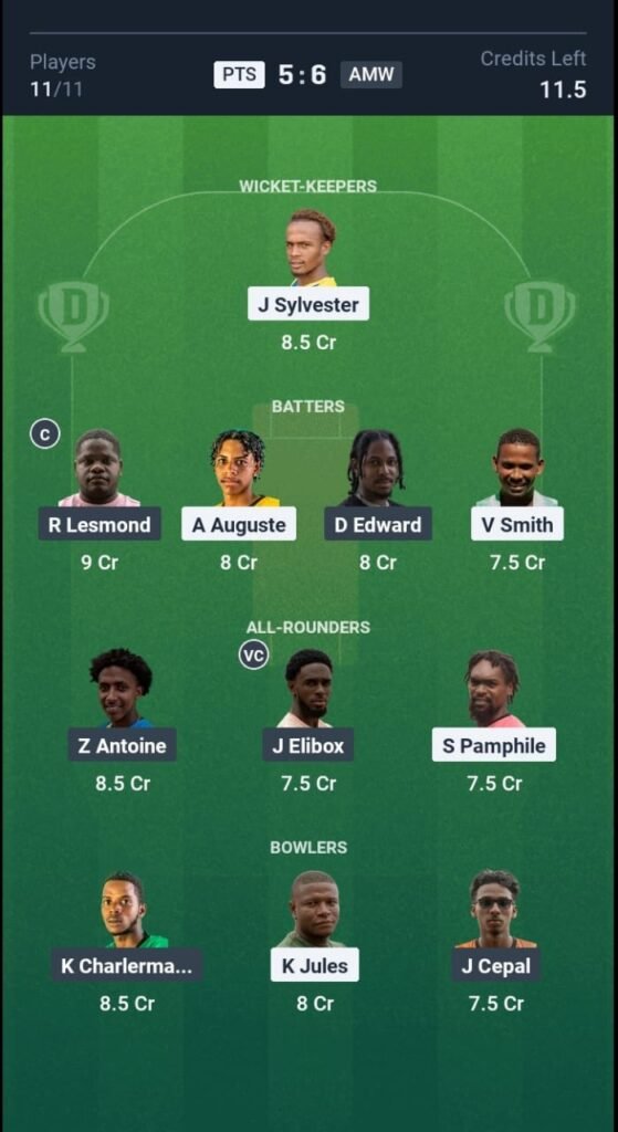 PTS vs AMW Today's Dream11 Fantasy Team: 9th T10 Match & Promising Pitch Report 3 PTS vs AMW Today's Dream11 Fantasy Team: 9th T10 Match 2025