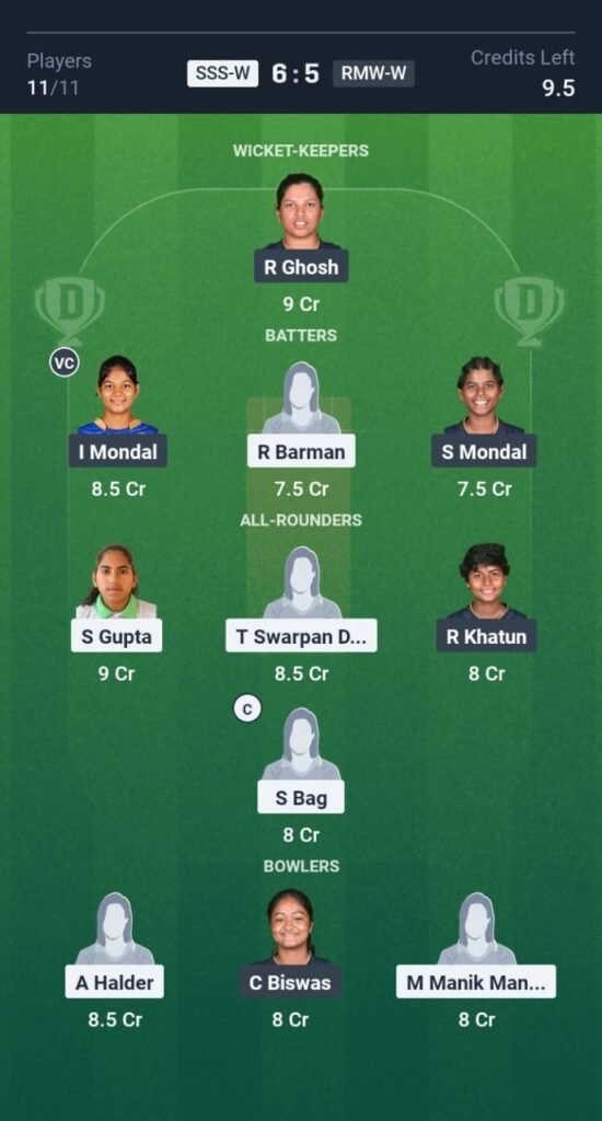 SSS-W vs RMW-W Today's Dream11 Fantasy Team: 11th T20 Match & Promising Pitch Report 3 SSS-W vs RMW-W Today's Dream11 Fantasy Team: 11th T20 2025