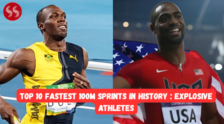 Top sprinter crossing the finish line during one of the Top 10 Fastest 100m Sprints