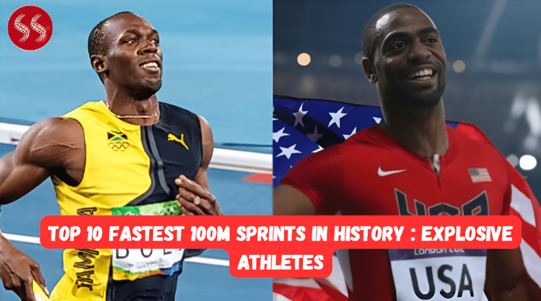 Top sprinter crossing the finish line during one of the Top 10 Fastest 100m Sprints
