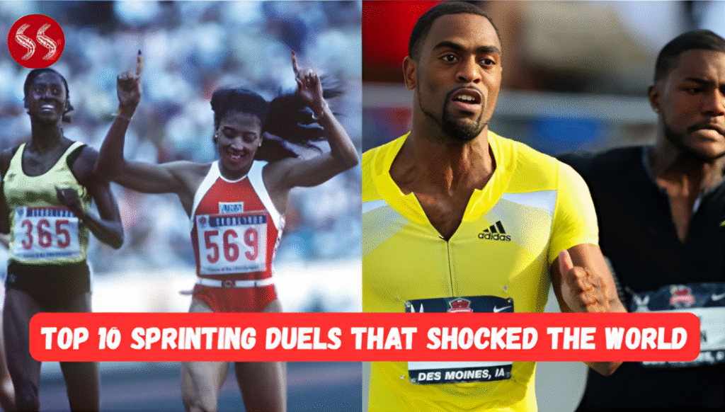 Two elite sprinters neck-and-neck during one of the Top 10 Sprinting Duels in history