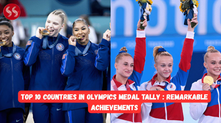 Flags of the Top 10 Countries in Olympics with gold, silver, and bronze medals