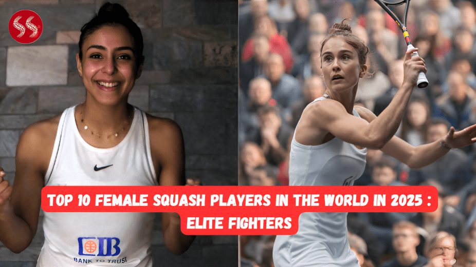 Top 10 Female Squash Players posing with trophies and rackets in 2025