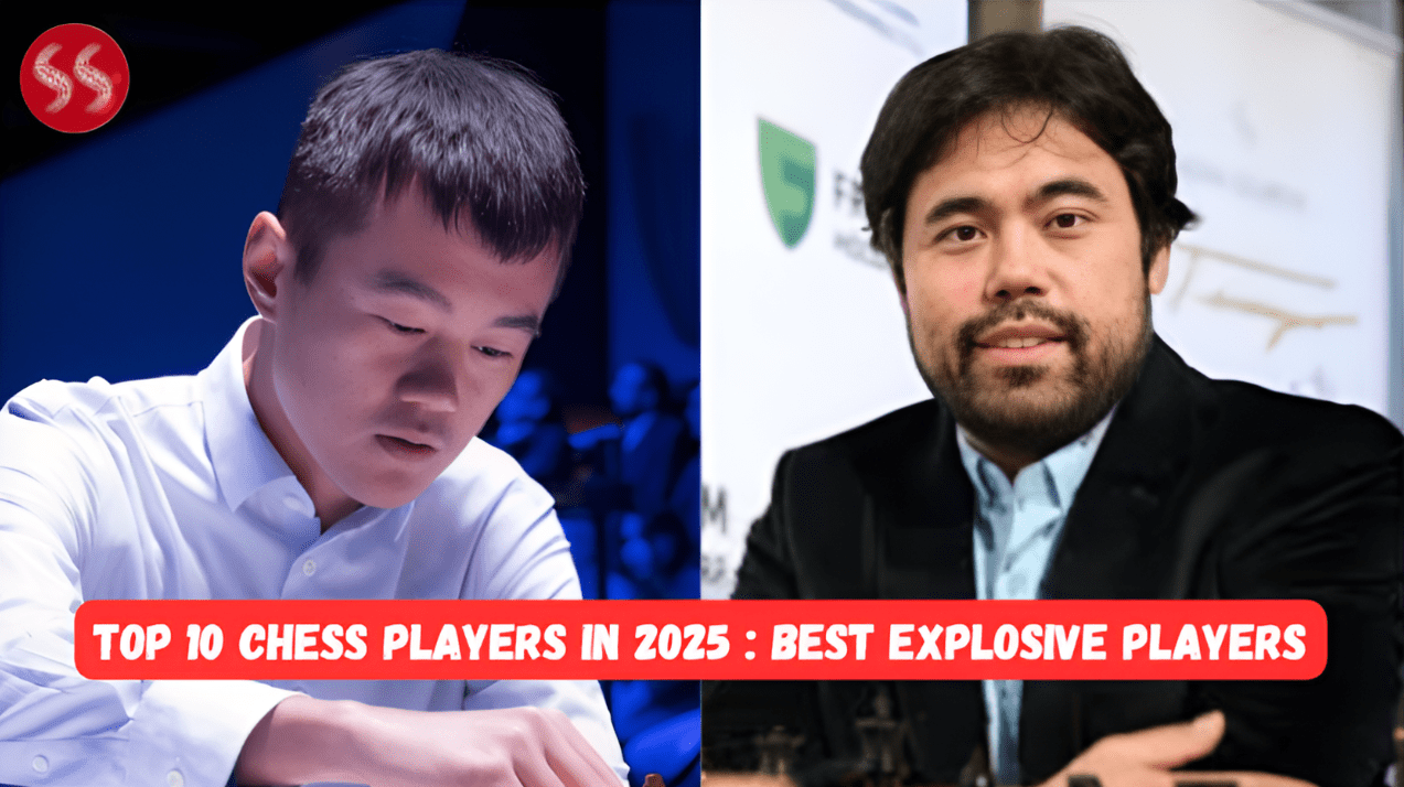 Collage of the top 10 chess players in 2025 competing at major global tournaments