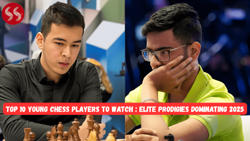 Top 10 young chess players in 2025 sitting at chessboards during elite tournaments.