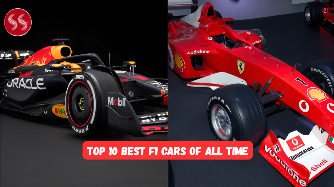 Top 10 Best F1 Cars of All Time racing on iconic circuits