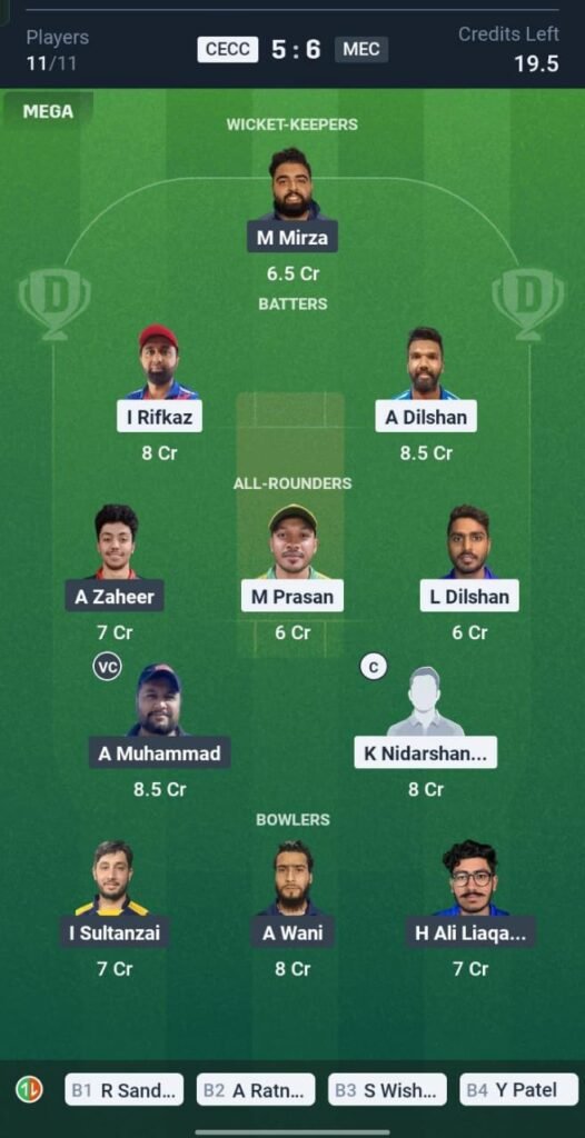 CECC vs MEC Today's Dream11 Fantasy Team: 13th T20 Match & Promising Pitch Report 3 CECC vs MEC Today's Dream11 Fantasy Team: 13th T20 Match & Promising Pitch Report