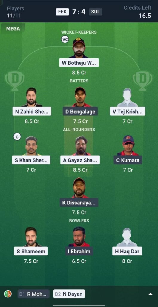 FEK vs SUL Today's Dream11 Fantasy Team: 14th T20 Match & Promising Pitch Report 3 FEK vs SUL Today's Dream11 Fantasy Team: 14th T20 Match & Promising Pitch Report