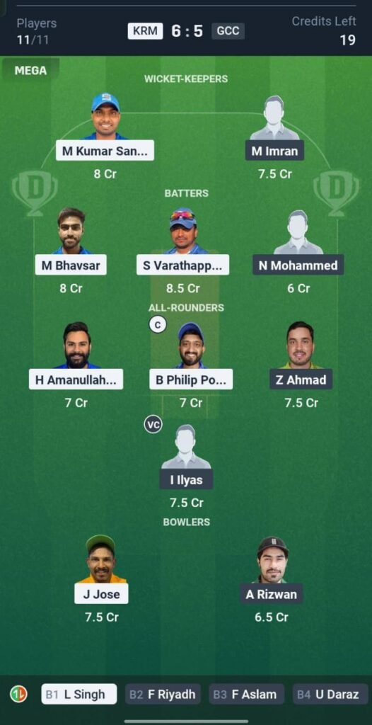 KRM vs GCC Today's Dream11 Fantasy Team: 15th T20 Match & Promising Pitch Report 3 KRM vs GCC Today's Dream11 Fantasy Team: 15th T20 Match & Promising Pitch Report