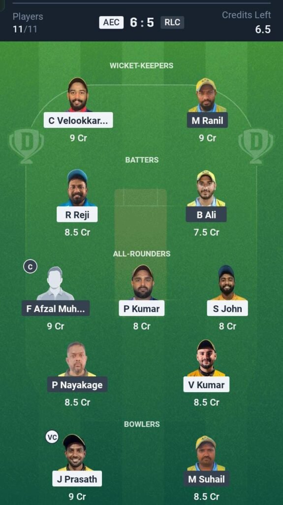 AEC vs RLC Today's Dream11 Fantasy Team: 16th T20 Match & Promising Pitch Report 3 AEC vs RLC Today's Dream11 Fantasy Team: 16th T20 Match & Promising Pitch Report