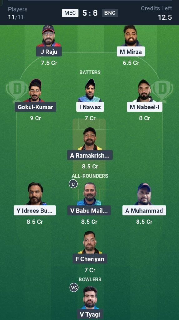 MEC vs BNC Today's Dream11 Fantasy Team: 18th T20 Match & Promising Pitch Report
