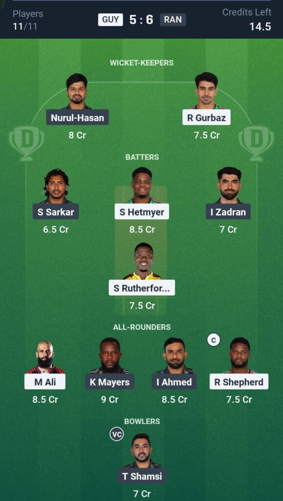 GUY vs RAN Today's Dream11 Fantasy Team: 11th T20 Match & Promising Pitch Report